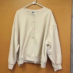 Old Navy Size 3X Cream Longsleeve Crew Neck Half Button Down Fleece Top